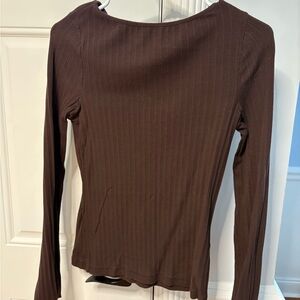 Madewell Chocolate Long Sleeve Ribbed Top